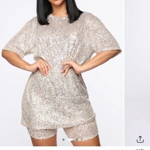 Fashion Nova Silver Sequin Set